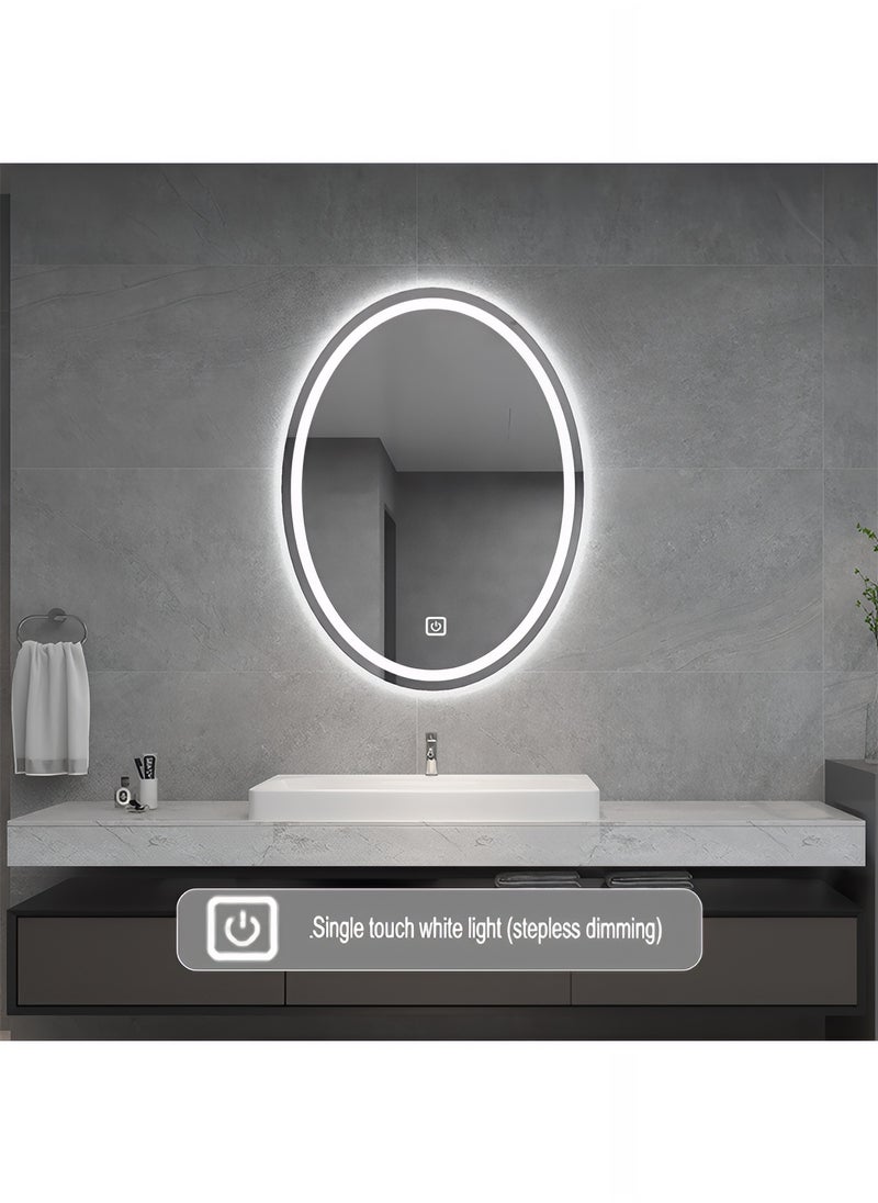 Taimi - Oval Bathroom Mirror with LED Backlight and Front Touch Control, Wall Mounted Makeup Mirror with 3 Adjustable Light Colors - 60x40cm - Image 1
