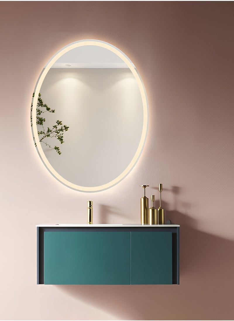 Taimi - Oval Bathroom Mirror with LED Backlight and Front Touch Control, Wall Mounted Makeup Mirror with 3 Adjustable Light Colors - 60x40cm - Image 1
