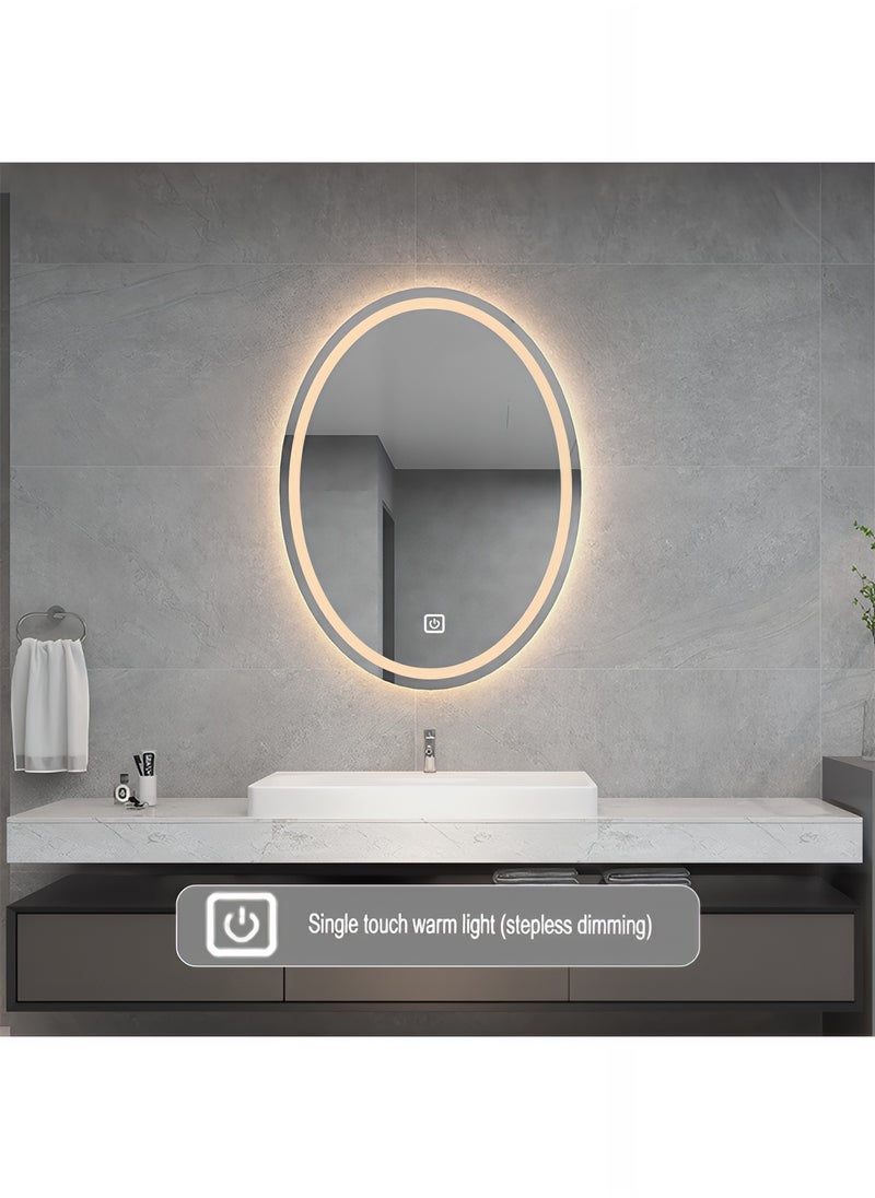 Taimi - Oval Bathroom Mirror with LED Backlight and Front Touch Control, Wall Mounted Makeup Mirror with 3 Adjustable Light Colors - 60x40cm - Image 1