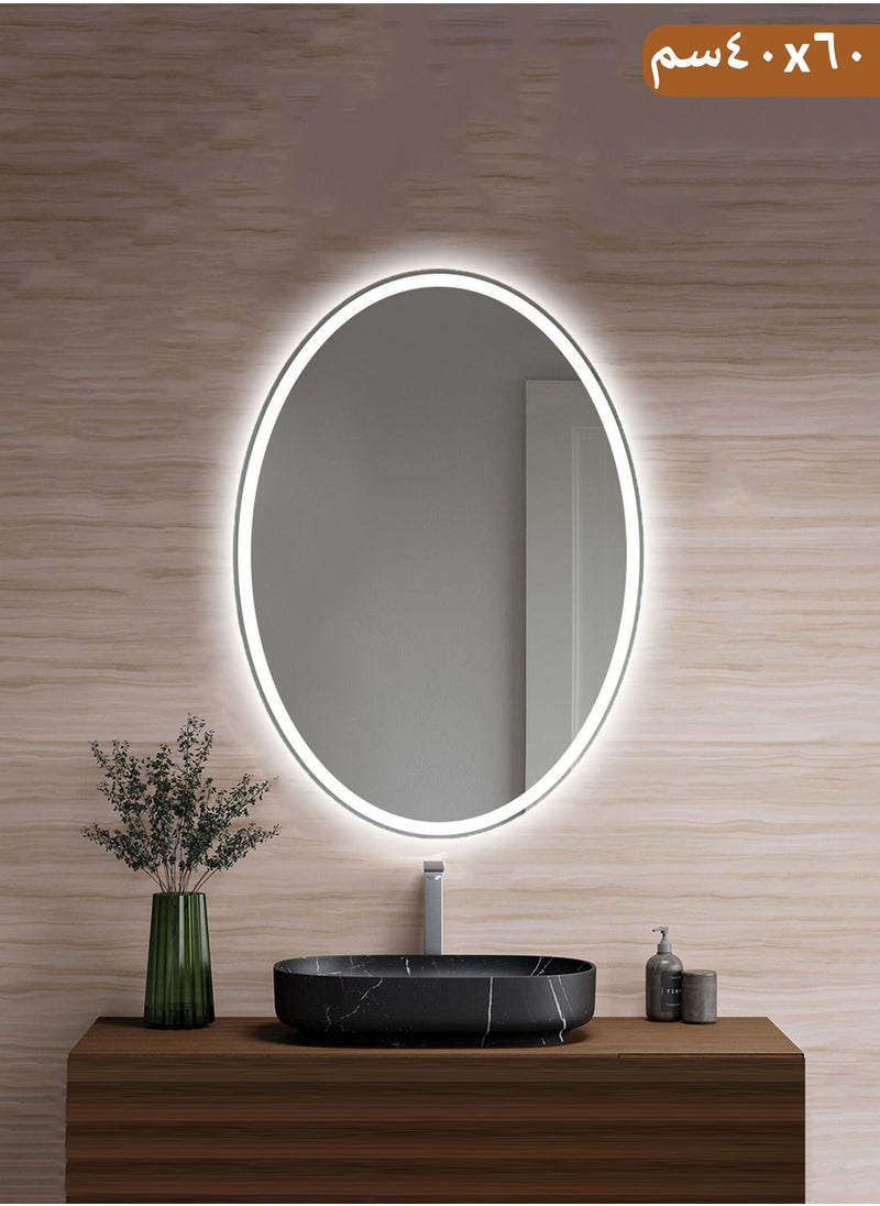 Taimi - Oval Bathroom Mirror with LED Backlight and Front Touch Control, Wall Mounted Makeup Mirror with 3 Adjustable Light Colors - 60x40cm - Image 1