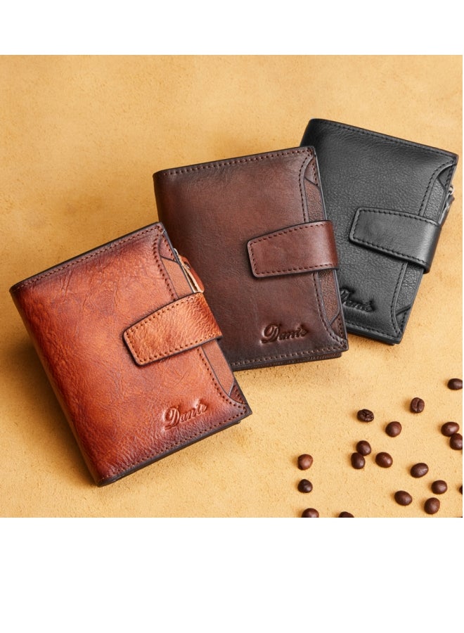 دانتي محفظة رجالية مضادة للسرقة بسحاب من الجلد الطبيعي من الطبقة الأولى من جلد البقر (أسود) - Image 1