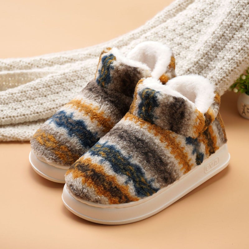 Cotton Slippers Couple Autumn and Winter Home Korean Style Cotton Shoes Non-slip Plush Slippers Warm New Style Thick Sole for Men and Women Yellow and blue heel