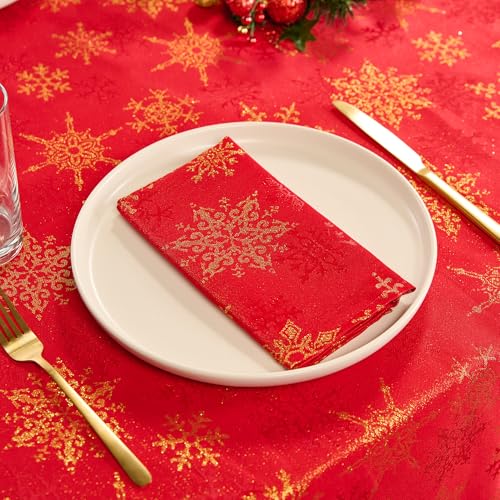 Kadut Christmas Napkins, Red & Gold Snowflake Cloth Napkins, Metallic Fabric (17x17 Inch) Set of 4 | Heavy Duty | for, Holiday, Parties, Christmas - Image 1