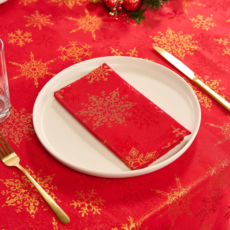 Kadut Christmas Napkins, Red & Gold Snowflake Cloth Napkins, Metallic Fabric (17x17 Inch) Set of 4 | Heavy Duty | for, Holiday, Parties, Christmas - Image 5