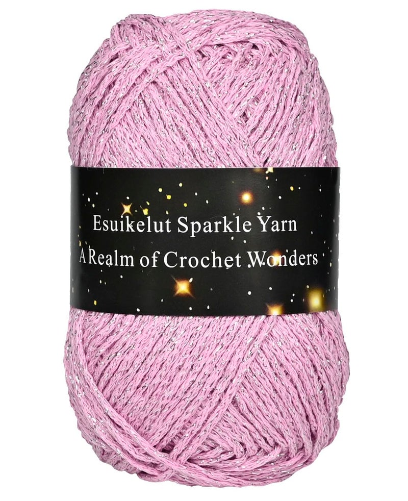 Esuikelut Pink Sparkly Knitting Yarn 15mm Round Hollow Yarn with Silver Sparkling Silver Metallic Crochet Thread - Image 3