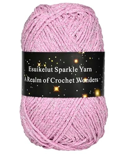 Esuikelut Pink Sparkly Knitting Yarn 15mm Round Hollow Yarn with Silver Sparkling Silver Metallic Crochet Thread - Image 1