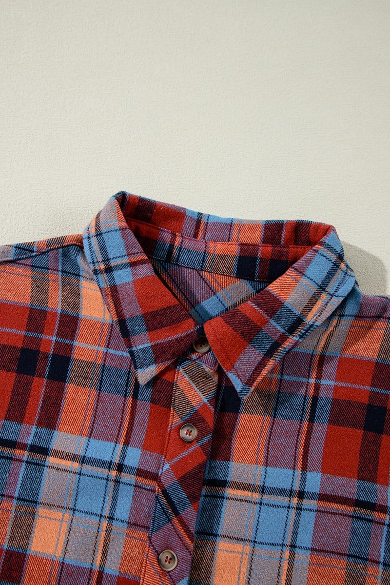 KevaMolly Plaid Long Sleeve Flannel Shirts for Women Loose Fit Boyfriend Button Down Shirt Casual Flannel Blouse Tops Z Red L - Image 3