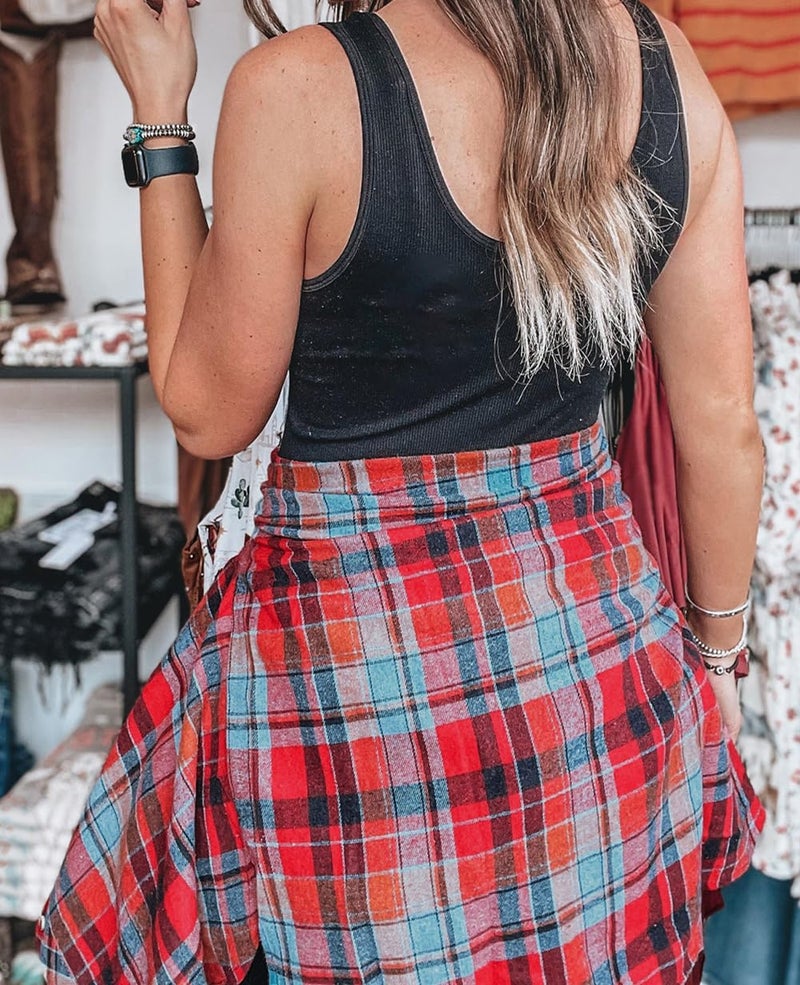 KevaMolly Plaid Long Sleeve Flannel Shirts for Women Loose Fit Boyfriend Button Down Shirt Casual Flannel Blouse Tops Z Red L - Image 2