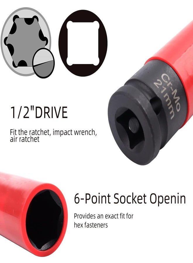 NORTOOLS 1/2-Inch Drive Lug Nut Socket Set, 5pcs Lug Nut Thin Wall Deep Socket Set with Color-Coded Protective, (Metric 17mm, 19mm, 21mm & SAE 13/16" 7/8") CR-MO Steel, 6 Point, Non-Marring - Image 3