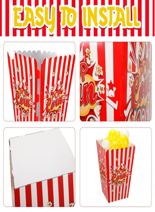 Sosation Giant Popcorn Box Cardboard Stand up with Balloons Movie 3D Popcorn Box Cardboard Stand up and Yellow White Balloons Carnival Decorations for Movie Night Themed Party(2 Pack) - Image 3
