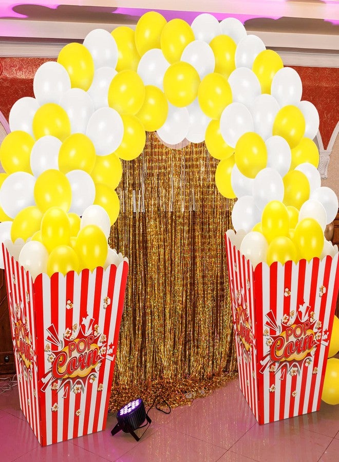 Sosation Giant Popcorn Box Cardboard Stand up with Balloons Movie 3D Popcorn Box Cardboard Stand up and Yellow White Balloons Carnival Decorations for Movie Night Themed Party(2 Pack) - Image 5