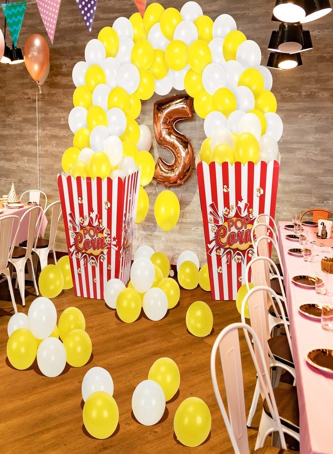 Sosation Giant Popcorn Box Cardboard Stand up with Balloons Movie 3D Popcorn Box Cardboard Stand up and Yellow White Balloons Carnival Decorations for Movie Night Themed Party(2 Pack) - Image 4