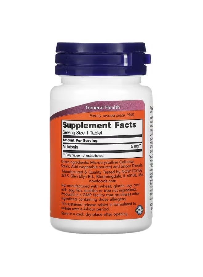 ناو ميلاتونين 5 ملغ من NOW Foods لدعم دورة النوم الطبيعية والمساعدة على الحصول على نوم مريح وهادئ. تركيبة نباتية عالية الجودة وغير معدلة وراثياً، تحتوي على 60 كبسولة نباتية سهلة الاستخدام. - Image 2