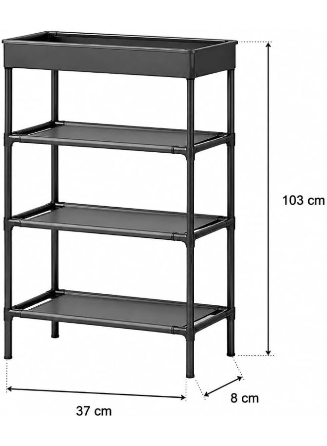 4-Tier Slim Storage Organizer Rack with Top Basket – Space-Saving Narrow Shelf Unit for Kitchen, Bathroom & Shoes - Image 3