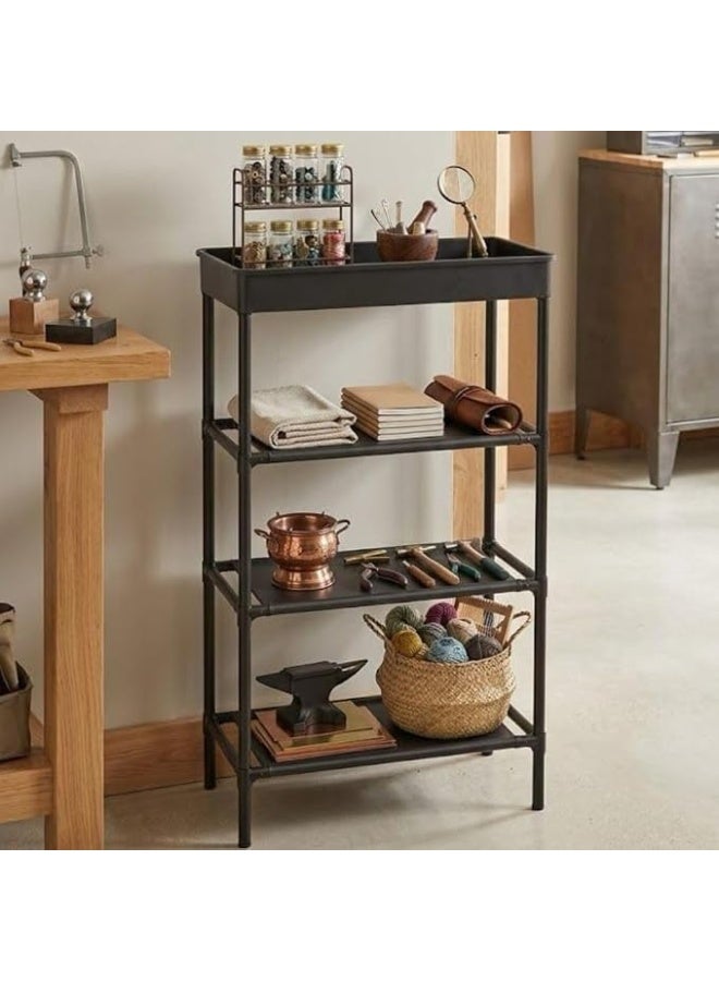 4-Tier Slim Storage Organizer Rack with Top Basket – Space-Saving Narrow Shelf Unit for Kitchen, Bathroom & Shoes - Image 2