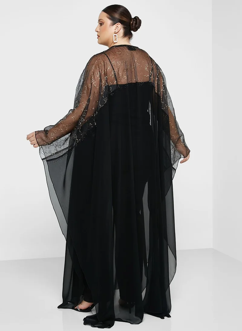 Hayas Closet Curve Cape Sleeve Color Block Abaya