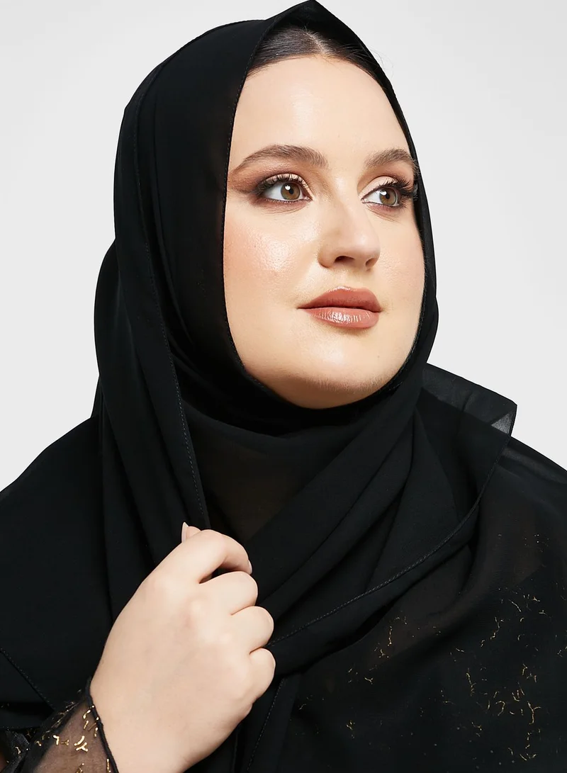 Hayas Closet Curve Cape Sleeve Color Block Abaya