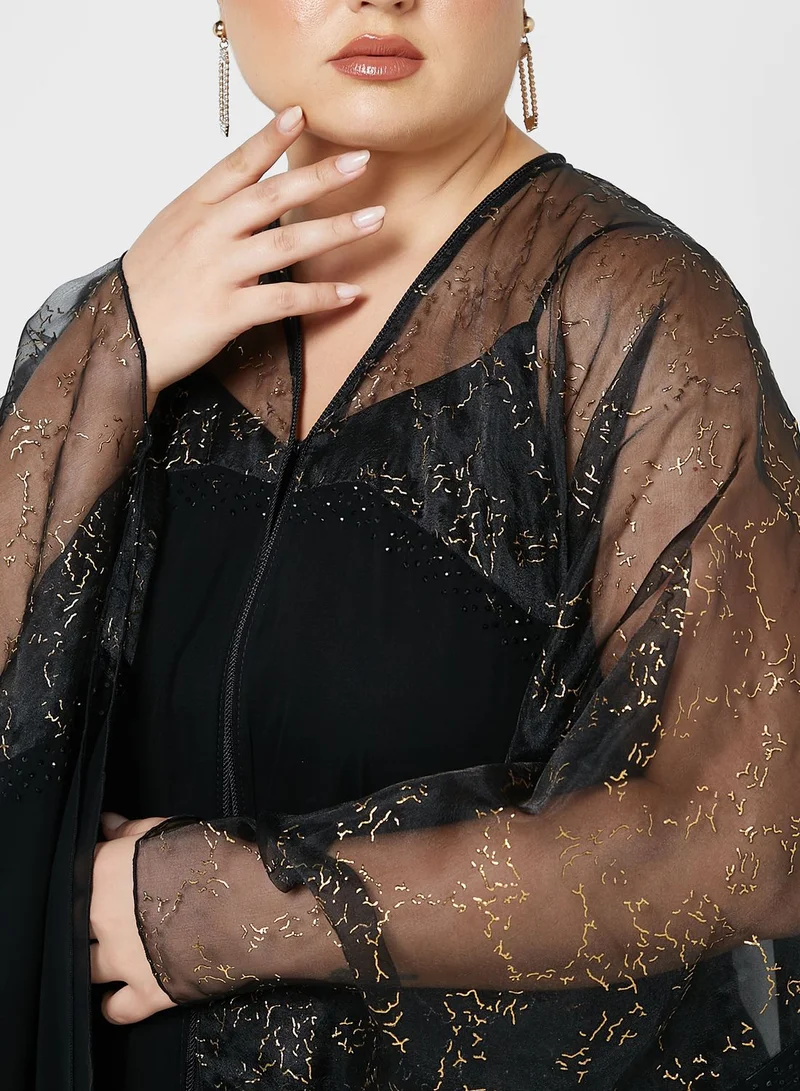 Hayas Closet Curve Cape Sleeve Color Block Abaya