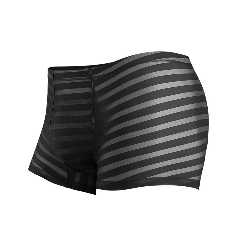 Mens Breathable Ice Silk Boxer Briefs Antibacterial Black (invisible belt)