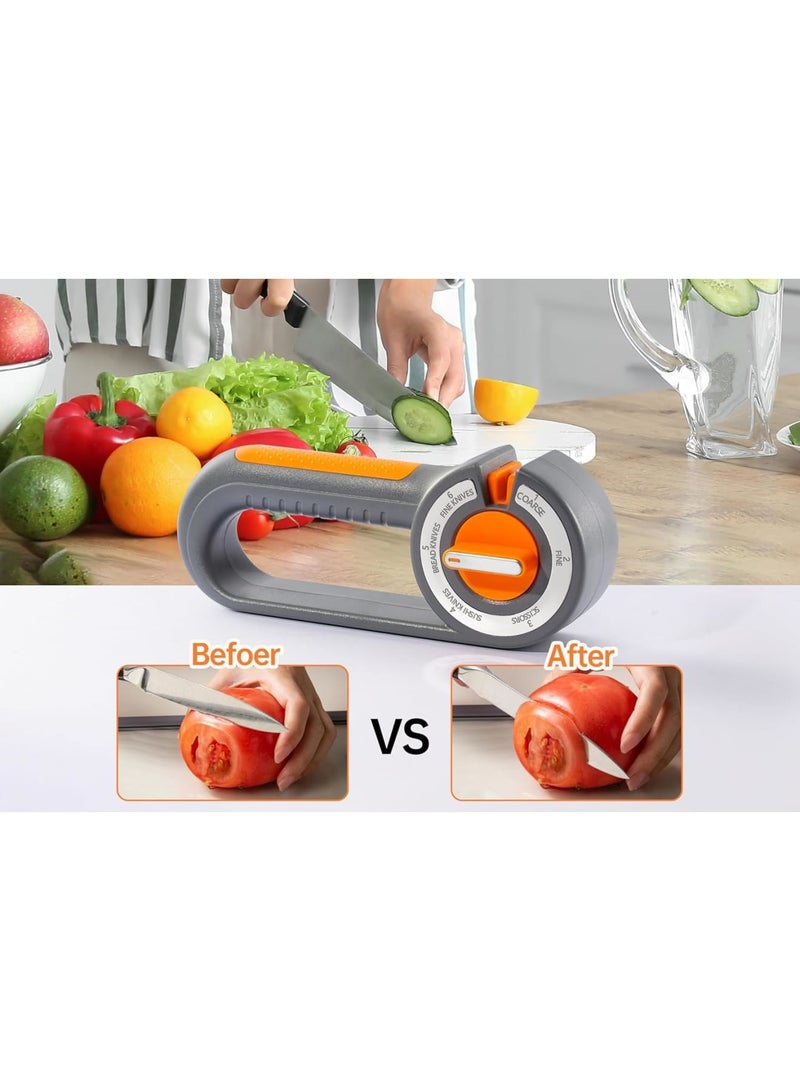 SYOSI Kitchen Knife Sharpener, 6-in-1 Manual Knife Sharpening Tool with Ceramic Rods Diamond and Tungsten Steel Sheets, Multi-Stage Chef Knife Sharpener for Home and Professional Kitchen Use - Image 5
