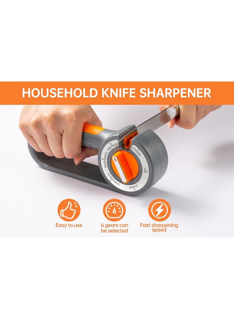 SYOSI Kitchen Knife Sharpener, 6-in-1 Manual Knife Sharpening Tool with Ceramic Rods Diamond and Tungsten Steel Sheets, Multi-Stage Chef Knife Sharpener for Home and Professional Kitchen Use - Image 3