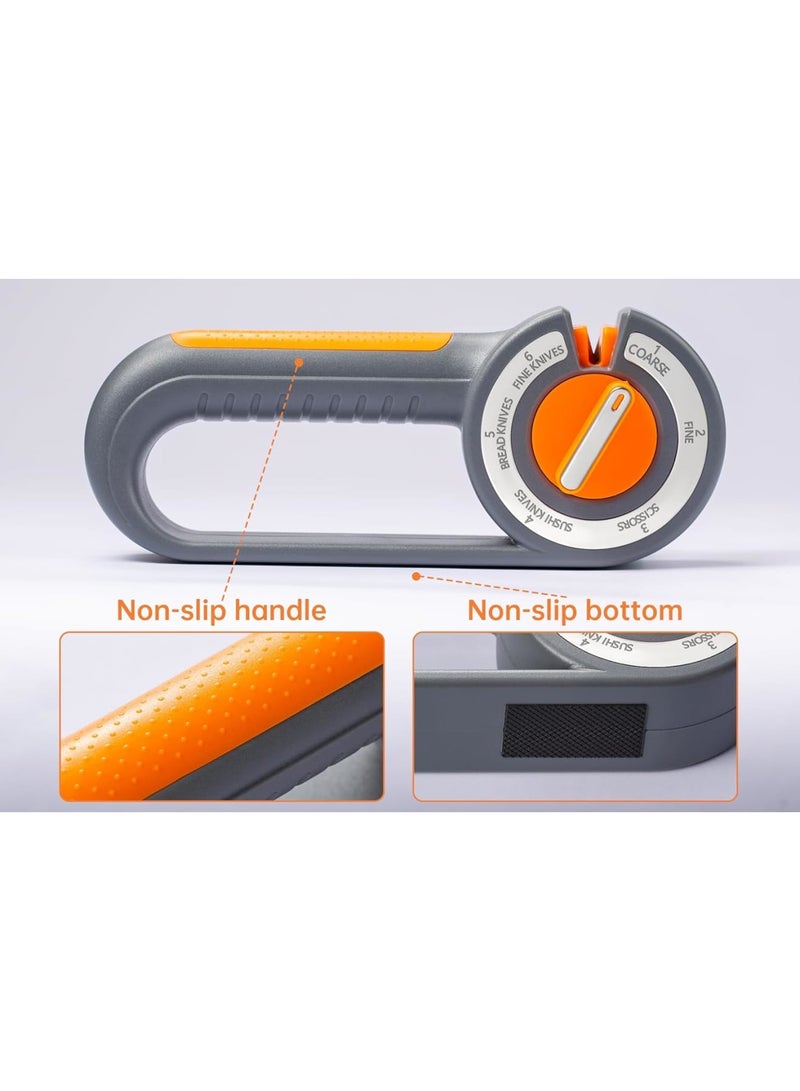 SYOSI Kitchen Knife Sharpener, 6-in-1 Manual Knife Sharpening Tool with Ceramic Rods Diamond and Tungsten Steel Sheets, Multi-Stage Chef Knife Sharpener for Home and Professional Kitchen Use - Image 4