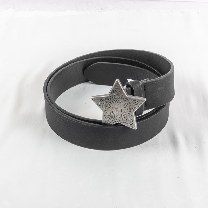 Black Leather Waist Belt for Women