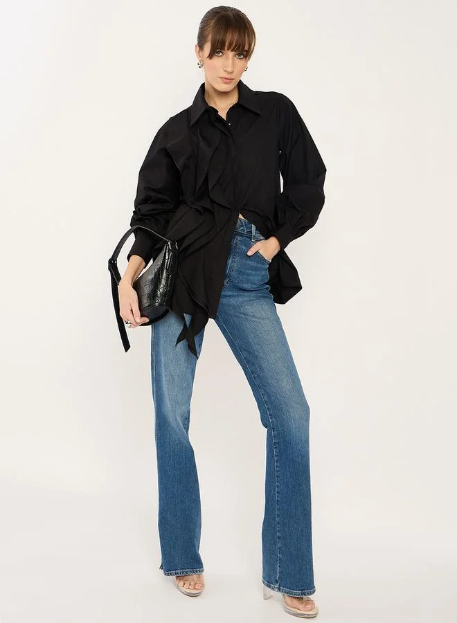 Femmella Femmella Solid Ruffle Detail Spread Collar Shirt