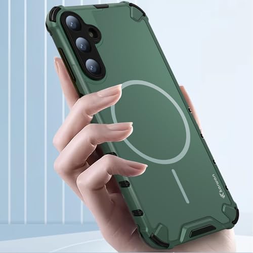 KARWAN Tough Shockproof Back Case Cover Compatible with Samsung S25 Dual Layer Armor Protection with Matt Finish,Edge Guard Bumper Heavy Duty Cover with Magnetic MagEase Wireless Charging (Green) - Image 3