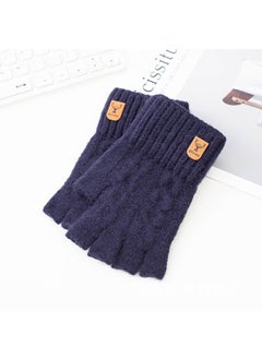 Unisex Alpaca Wool Fingerless Knit Gloves Navy