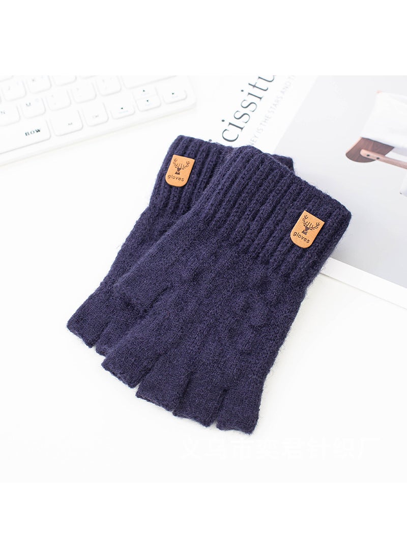 Generic - Unisex Alpaca Wool Fingerless Knit Gloves Navy - Image 1