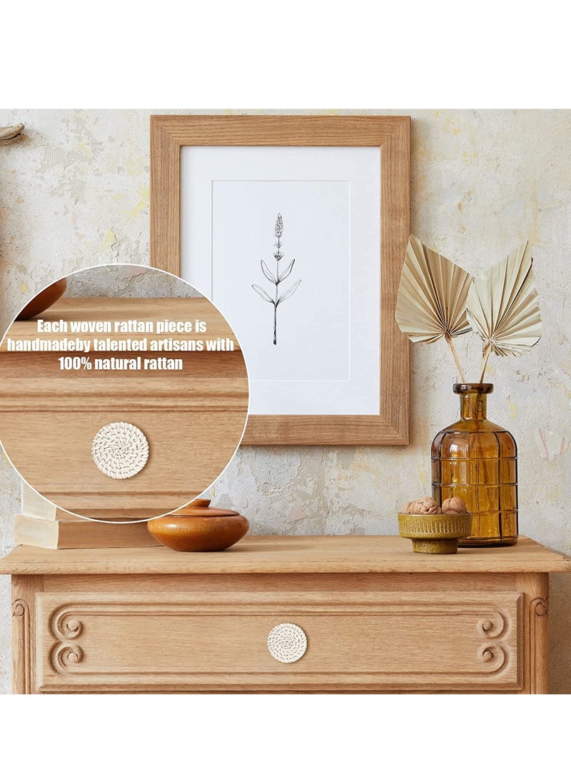 Wooden Drawer Knobs, Rattan Dresser Knobs Round Handmade Wicker Woven and Screws for Boho Furniture Knobs Cabinets Dresser Handles Hardware Pulls Cabinet Knobs White 40*30mm