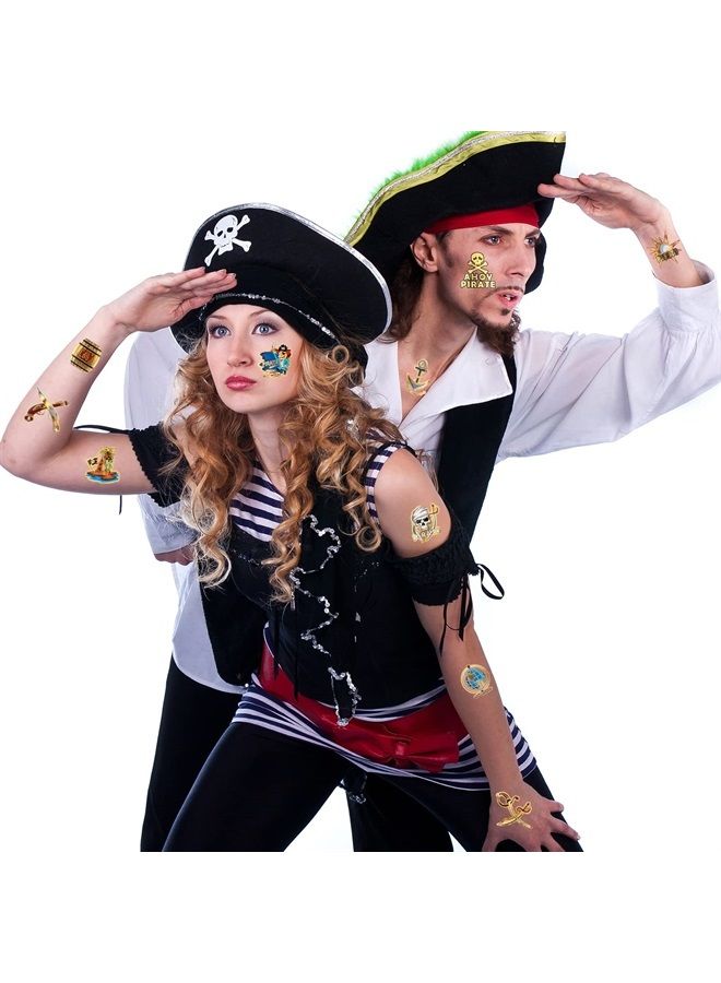 Konsait 96PCS Pirate Temporary Tattoos for Kids,Metallic Glitter Neverland Pirated Skull Cannon Powder Treasure Box Tattoo Sticker for Pirate Birthday Party Favors Supplies Boys Girls Party Bag Filler - Image 2