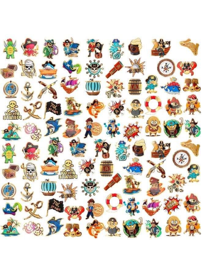 Konsait 96PCS Pirate Temporary Tattoos for Kids,Metallic Glitter Neverland Pirated Skull Cannon Powder Treasure Box Tattoo Sticker for Pirate Birthday Party Favors Supplies Boys Girls Party Bag Filler - Image 1