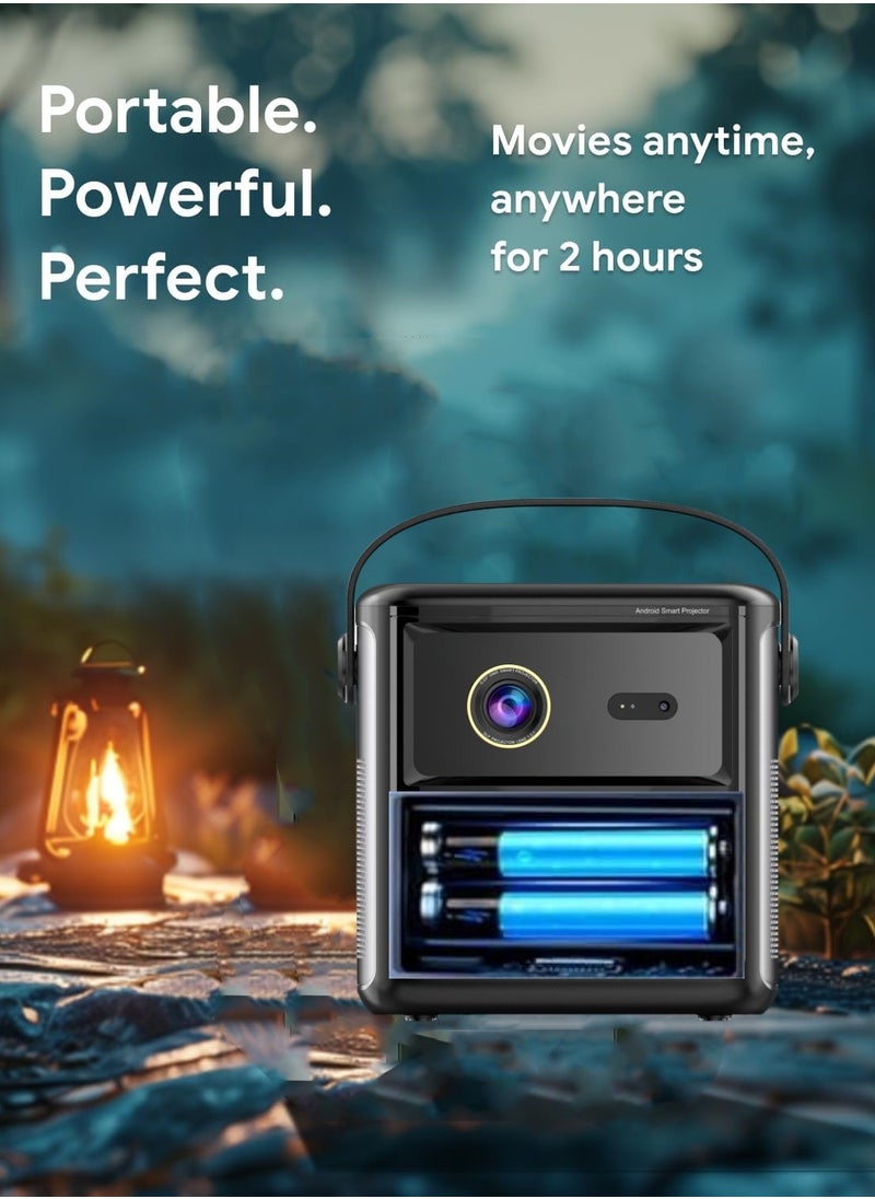 3D Mini Portable 4K DLP Smart Projector, 2+32GB, with ATV System, 15000mAh, Android 11, 5G WiFi, for Outdoor and Indoor, S8 Black Gray