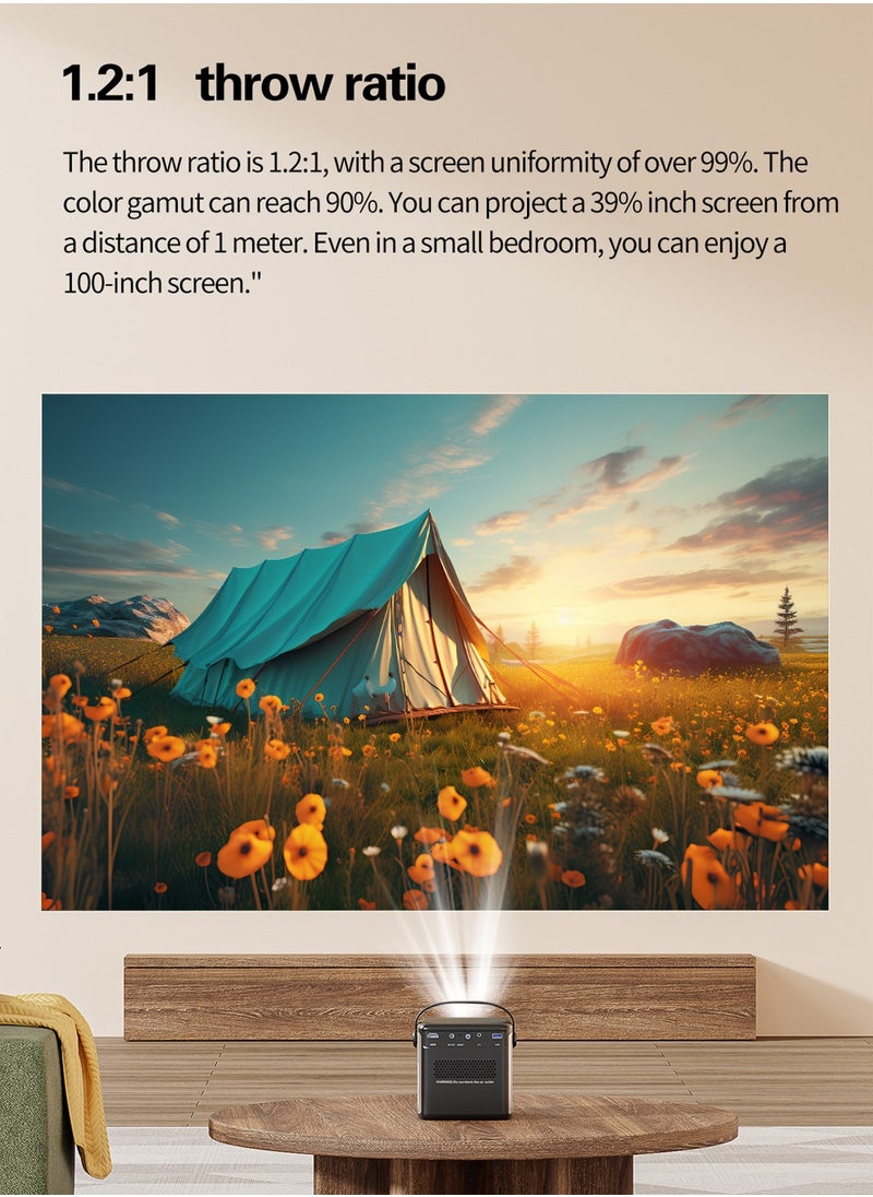 3D Mini Portable 4K DLP Smart Projector, 2+32GB, with ATV System, 15000mAh, Android 11, 5G WiFi, for Outdoor and Indoor, S8 Black Gray