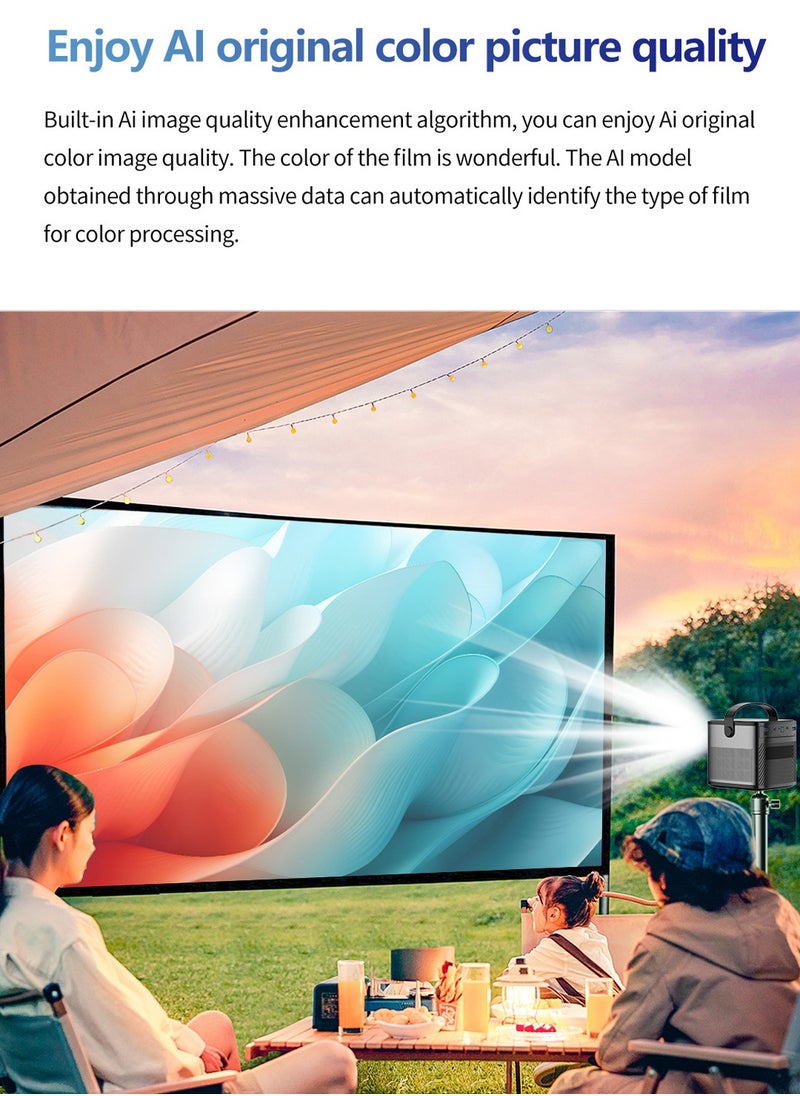 3D Mini Portable 4K DLP Smart Projector, 2+32GB, with ATV System, 15000mAh, Android 11, 5G WiFi, for Outdoor and Indoor, S8 Black Gray