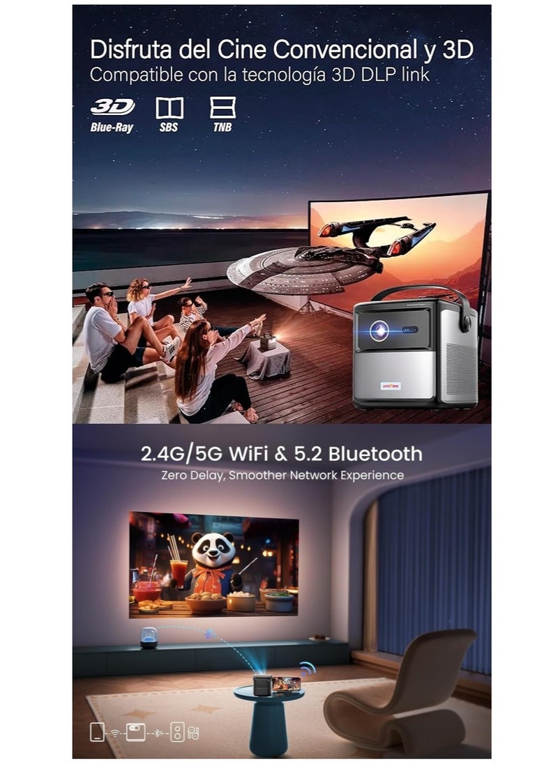 3D Mini Portable 4K DLP Smart Projector, 2+32GB, with ATV System, 15000mAh, Android 11, 5G WiFi, for Outdoor and Indoor, S8 Black Gray