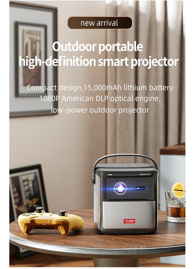 3D Mini Portable 4K DLP Smart Projector, 2+32GB, with ATV System, 15000mAh, Android 11, 5G WiFi, for Outdoor and Indoor, S8 Black Gray
