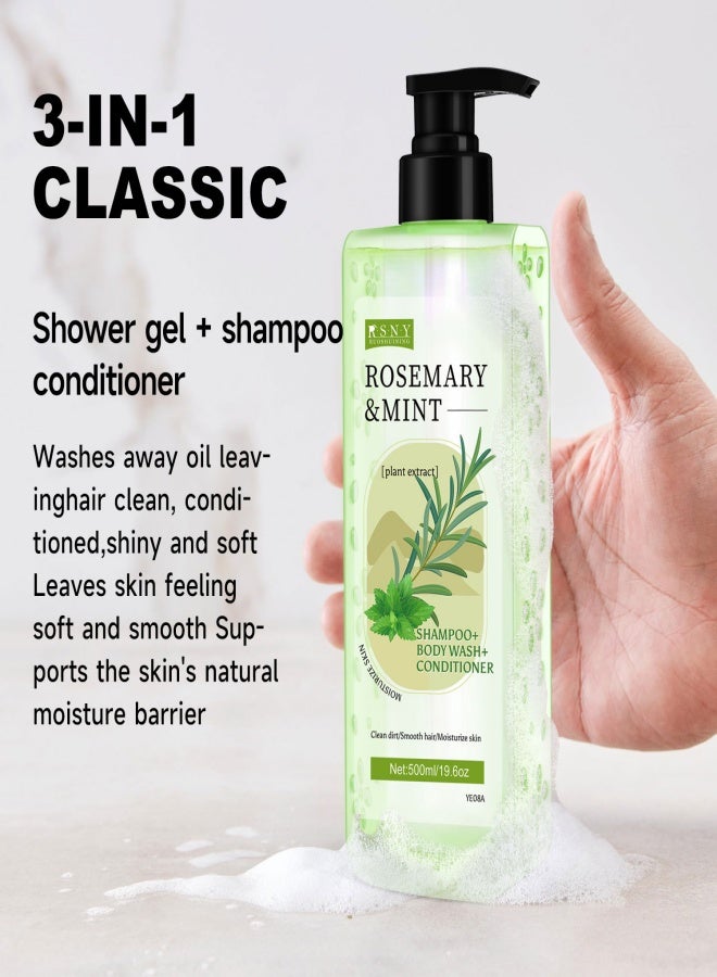 RSNY 500ml Rosemary & Mint 3-in-1 Conditioner Shampoo, Rich Foaming Hair Care With Essential Oils, Shampoo, Body Wash, Enhances Shine, Plant Extract Formula - Image 2