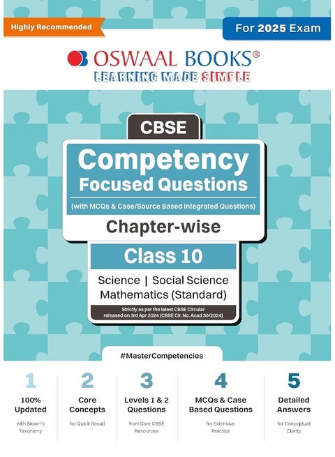 Oswaal CBSE Competency Focused Questions (with MCQs & Case/Source Based Integrated Questions) | Chapter-wise | Class 10 | Science | Social Science | Mathematics (Standard) | For 2025 Exam