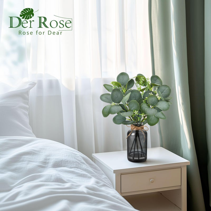 Der Rose 13.5" Fake Plants for Black Bathroom Decor Artificial Eucalyptus Stems in Black Glass Vase with Faux Water for Office Desk Accessories Farmhouse Home Table Centerpiece Decorï¼ˆSage Greenï¼‰ - Image 4