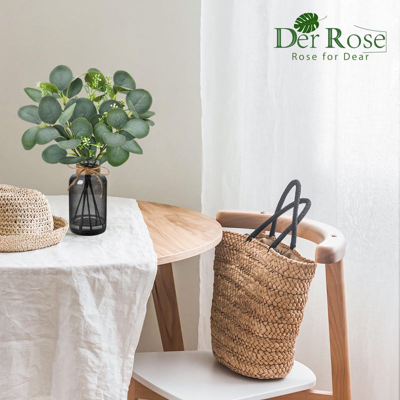 Der Rose 13.5" Fake Plants for Black Bathroom Decor Artificial Eucalyptus Stems in Black Glass Vase with Faux Water for Office Desk Accessories Farmhouse Home Table Centerpiece Decorï¼ˆSage Greenï¼‰ - Image 5