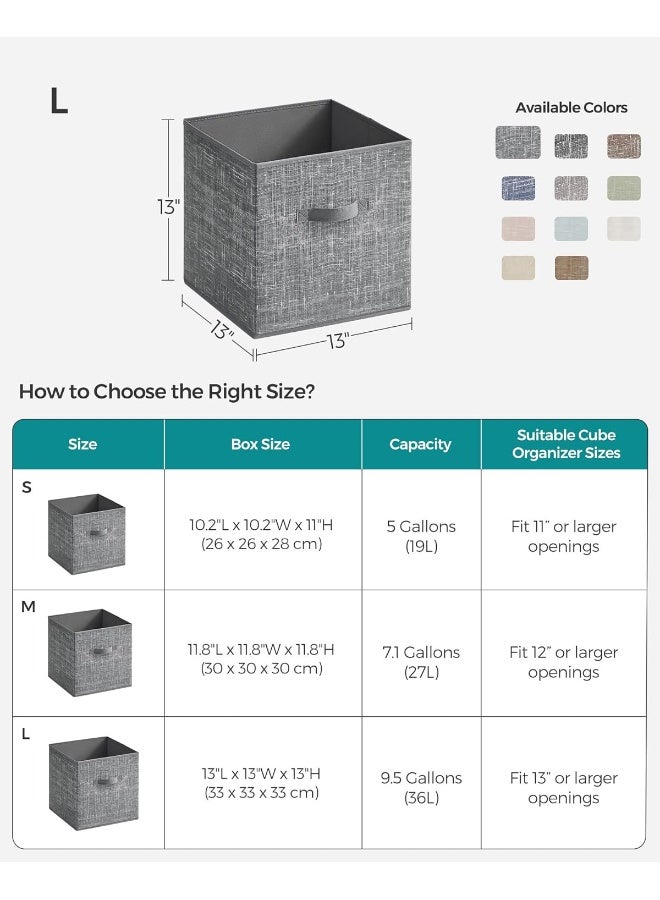 SONGMICS صناديق تخزين SONGMICS، حاويات قماش غير منسوجة مقاس 13 بوصة مع مقبضين مزدوجين، مجموعة من 6، منظمات خزائن للرفوف، قابلة للطي، للملابس، رمادي قصب السلة - Image 4