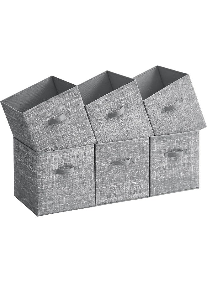 SONGMICS صناديق تخزين SONGMICS، حاويات قماش غير منسوجة مقاس 13 بوصة مع مقبضين مزدوجين، مجموعة من 6، منظمات خزائن للرفوف، قابلة للطي، للملابس، رمادي قصب السلة - Image 1