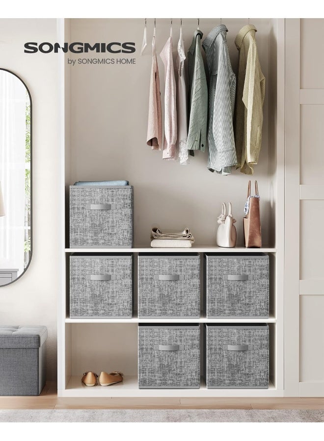 SONGMICS صناديق تخزين SONGMICS، حاويات قماش غير منسوجة مقاس 13 بوصة مع مقبضين مزدوجين، مجموعة من 6، منظمات خزائن للرفوف، قابلة للطي، للملابس، رمادي قصب السلة - Image 2