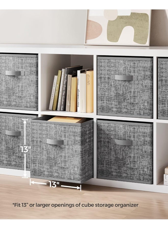 SONGMICS صناديق تخزين SONGMICS، حاويات قماش غير منسوجة مقاس 13 بوصة مع مقبضين مزدوجين، مجموعة من 6، منظمات خزائن للرفوف، قابلة للطي، للملابس، رمادي قصب السلة - Image 3