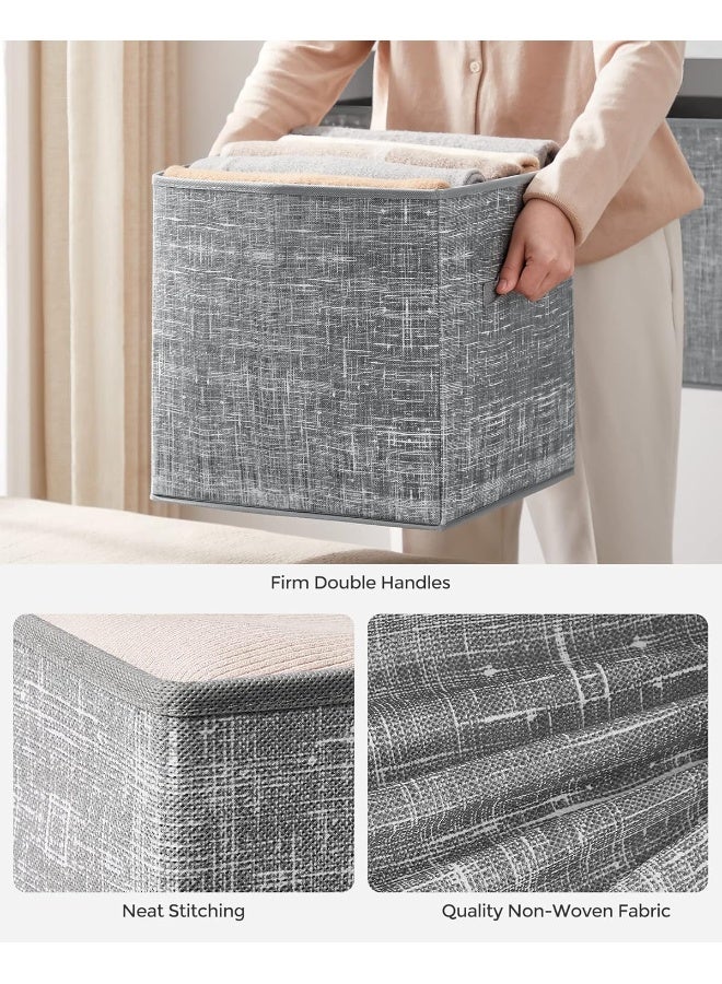 SONGMICS صناديق تخزين SONGMICS، حاويات قماش غير منسوجة مقاس 13 بوصة مع مقبضين مزدوجين، مجموعة من 6، منظمات خزائن للرفوف، قابلة للطي، للملابس، رمادي قصب السلة - Image 5