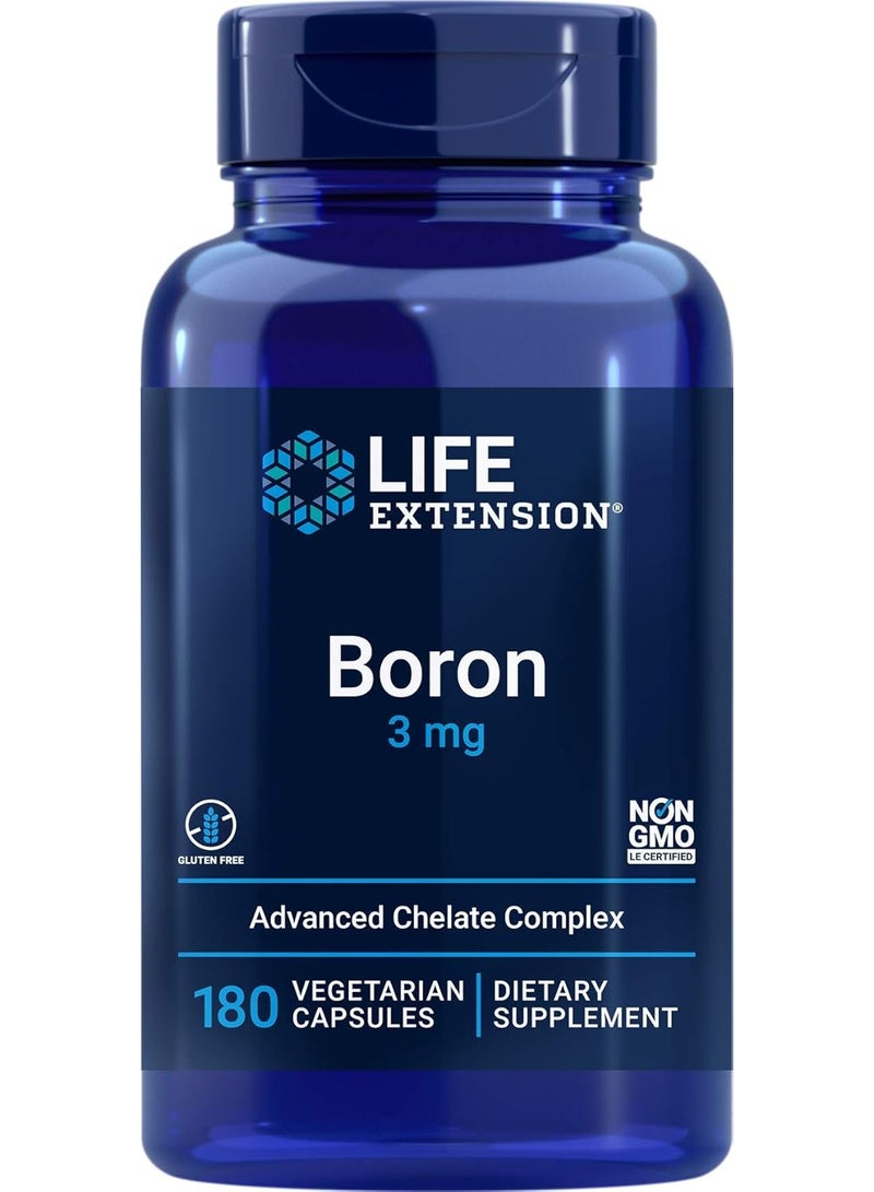 Life Extension Boron 3mg 180 Veg Caps - Triple Boron Complex with Boron Citrate, Glycinate, Aspartate - 3 mg Capsules - Enhanced with Vitamin B2 - Image 1