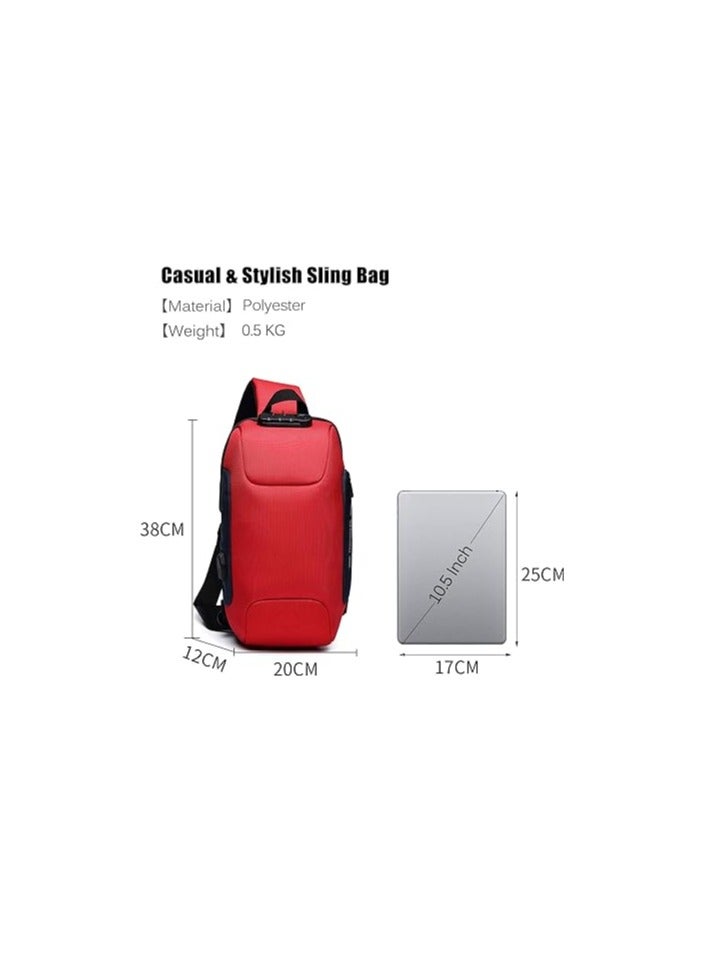 FANDARE Anti theft sling bag, new men's bag with USB charging port, reflective stripes, shoulder bag, bicycle camping and cycling day bag, waterproof polyester - Image 2